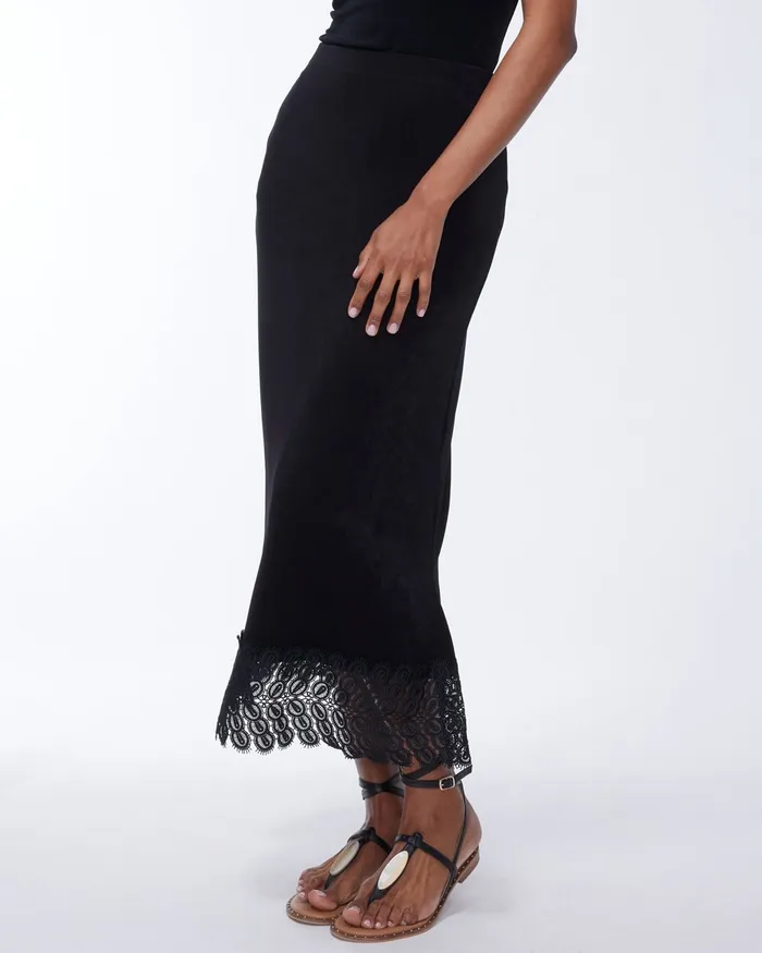 Chico039s Travelers Lace Hem Midi Skirt Travelers Black Women Dresses and Skirts