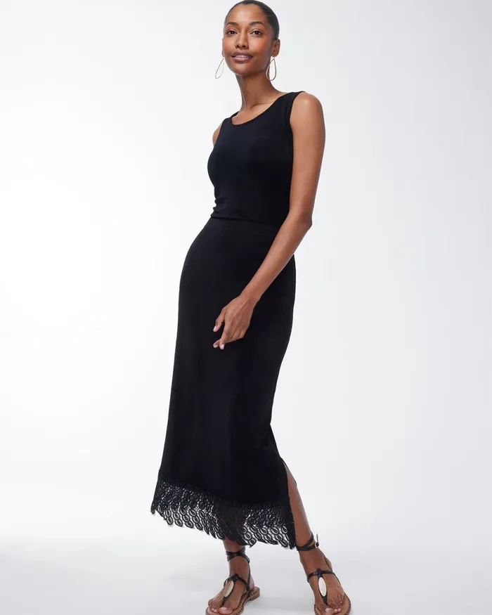 Chico039s Travelers Lace Hem Midi Skirt Travelers Black Women Dresses and Skirts