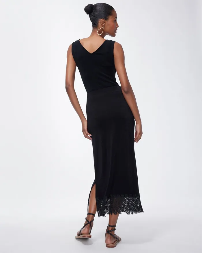 Chico039s Travelers Lace Hem Midi Skirt Travelers Black Women Dresses and Skirts