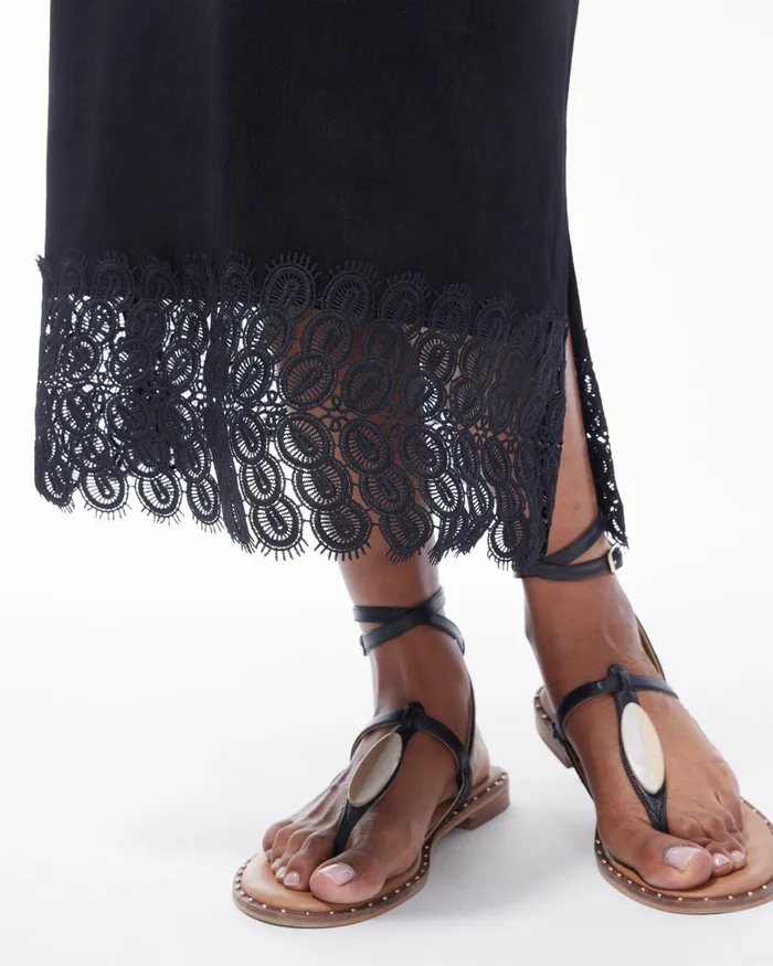 Chico039s Travelers Lace Hem Midi Skirt Travelers Black Women Dresses and Skirts