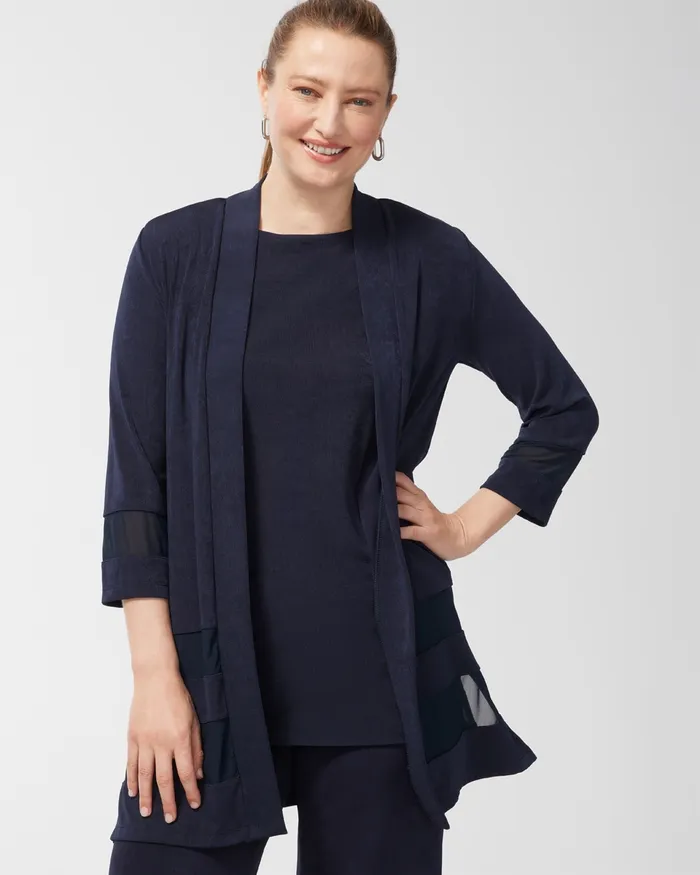 Chico039s Travelers Mesh Inset Jacket Travelers India Ink Women Sweaters