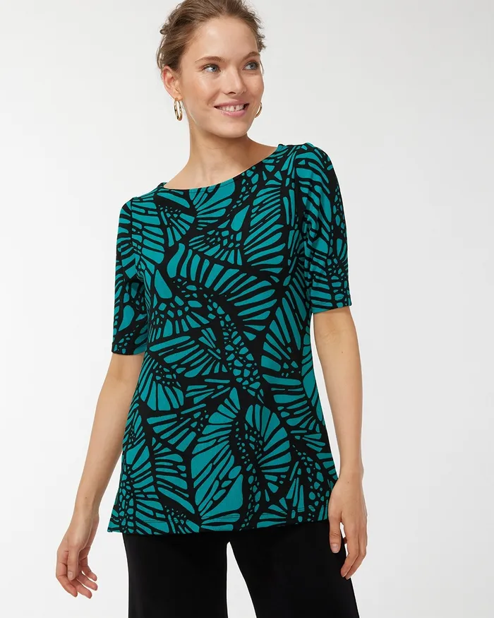Chico039s Travelers Wing Elbow Sleeve Tunic Travelers Harbour Green Women Tops