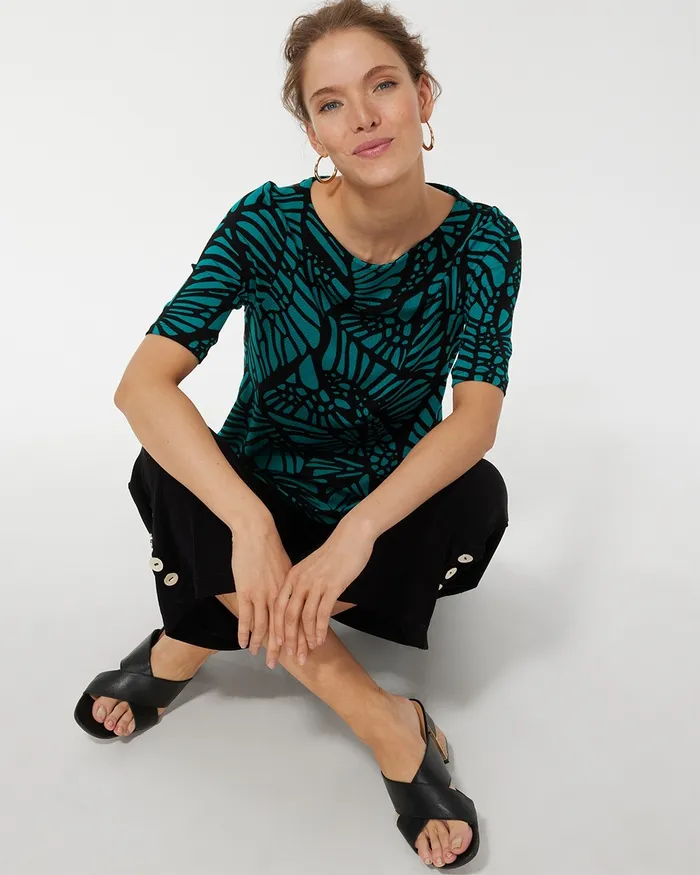 Chico039s Travelers Wing Elbow Sleeve Tunic Travelers Harbour Green Women Tops