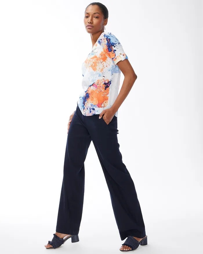 Chico039s Watercolor Everyday Cuff Sleeve Tee Classic Navy Women Tees