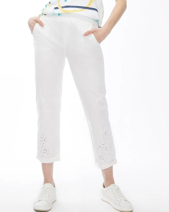 Chico039s White Eyelet Convertible Hem Crops Alabaster Women Pants