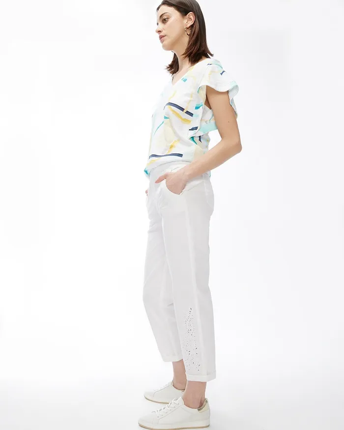 Chico039s White Eyelet Convertible Hem Crops Alabaster Women Pants