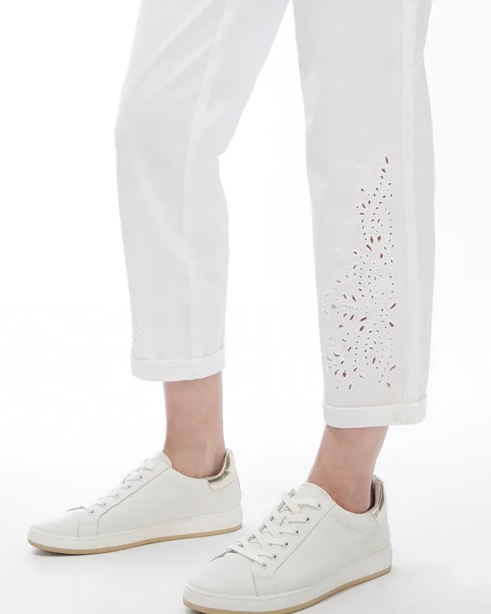 Chico039s White Eyelet Convertible Hem Crops Alabaster Women Pants