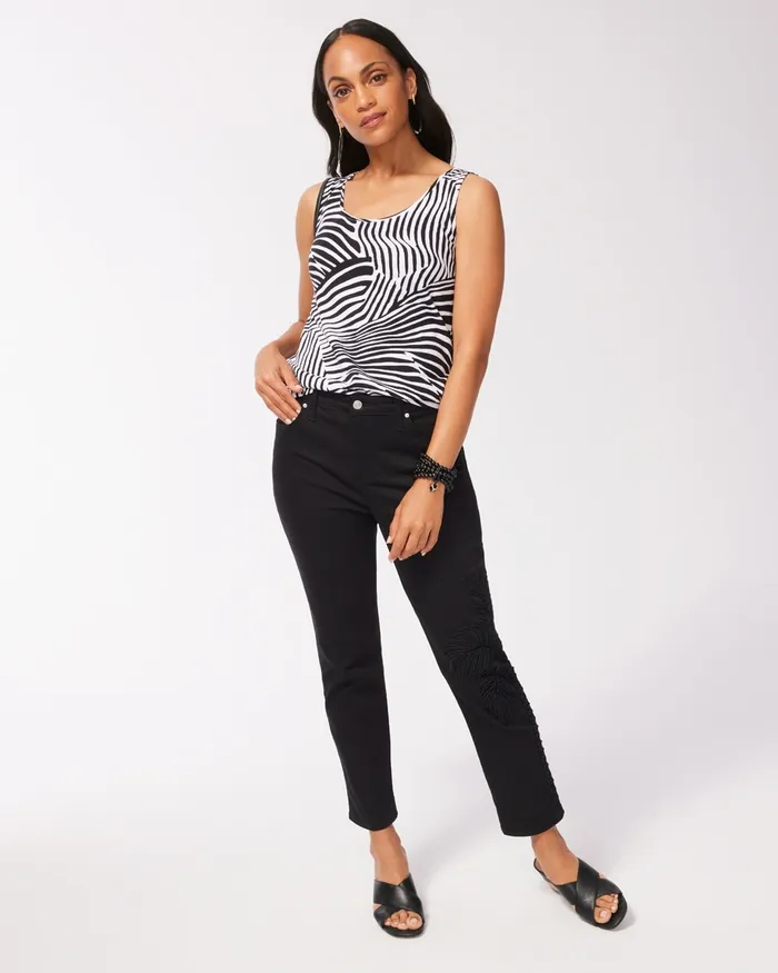 Chico039s Zebra Print Cotton Slub Tank Black Women Tops