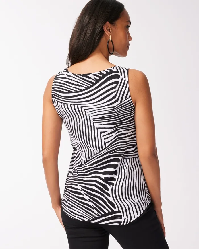 Chico039s Zebra Print Cotton Slub Tank Black Women Tops