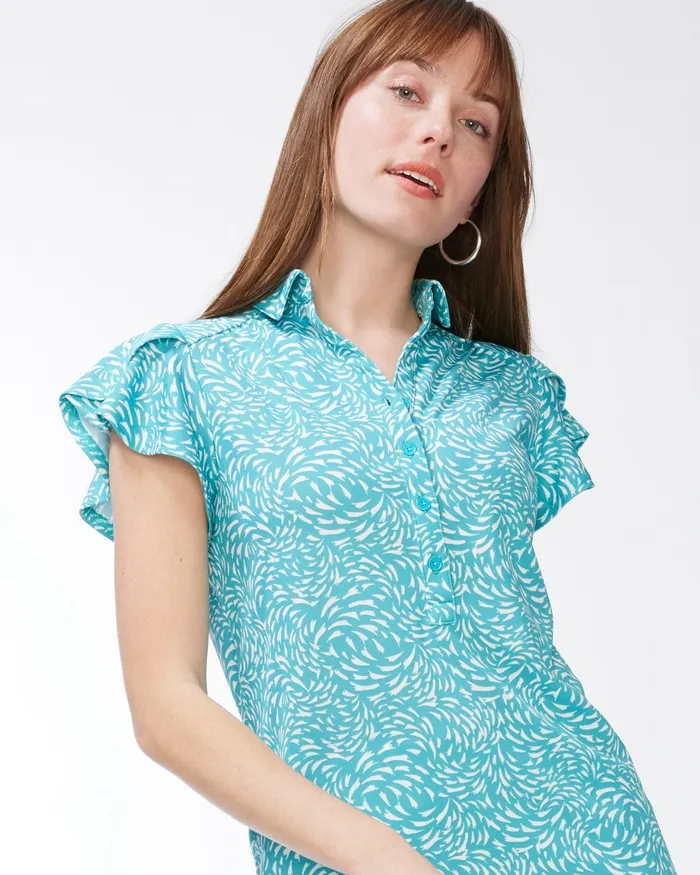 Chico039s Zenergy Mosaic Flutter Sleeve Top Agua Azul Women Tops