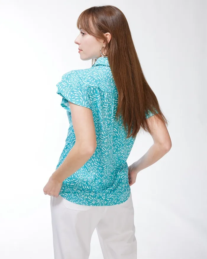 Chico039s Zenergy Mosaic Flutter Sleeve Top Agua Azul Women Tops