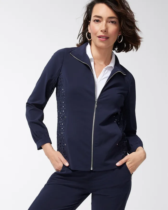 Chico039s Zenergy Neema Navy Eyelet Jacket Classic Navy Women Activewear