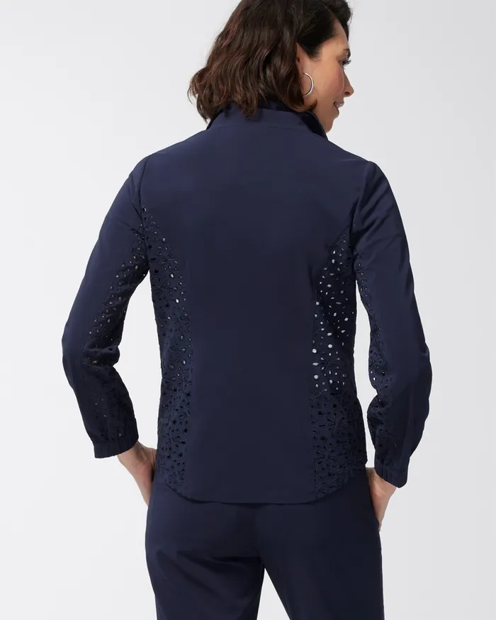 Chico039s Zenergy Neema Navy Eyelet Jacket Classic Navy Women Activewear
