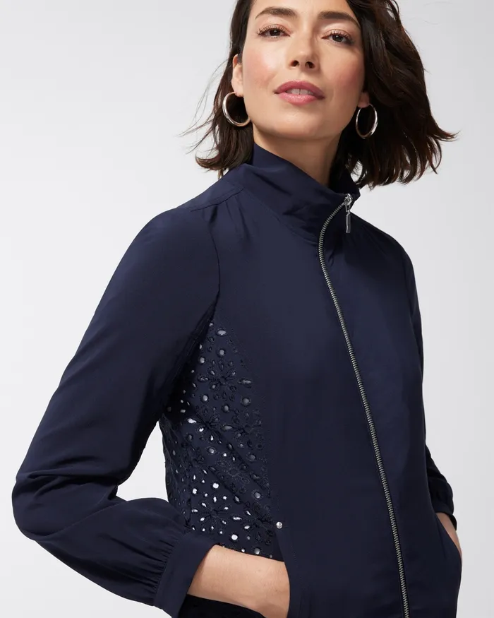 Chico039s Zenergy Neema Navy Eyelet Jacket Classic Navy Women Activewear