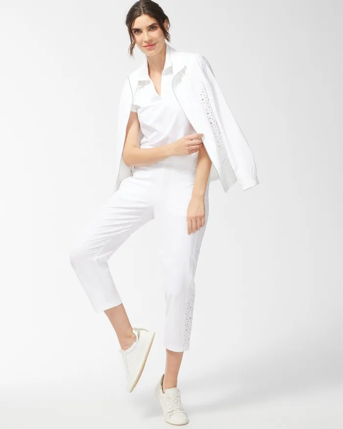 Chico039s Zenergy Neema White Eyelet Crops Alabaster Women Pants
