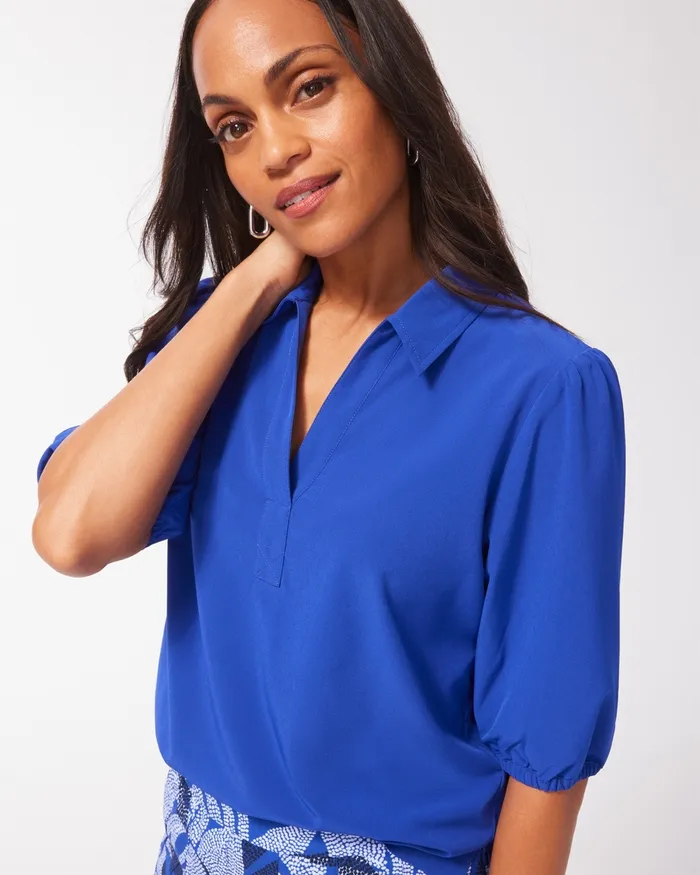 Chico039s Zenergy UPF Neema Elbow Sleeve Polo Classic Navy Women Activewear