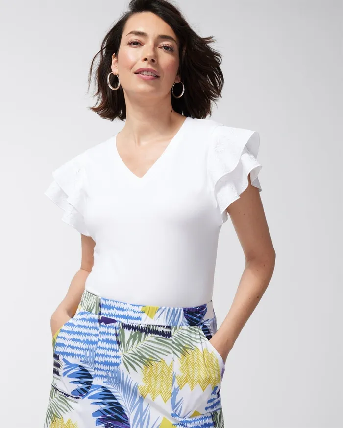 Chico039s Zenergy UPF Neema Flutter Sleeve Tee Alabaster Women Tops