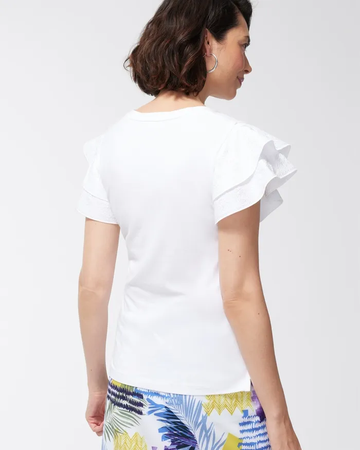 Chico039s Zenergy UPF Neema Flutter Sleeve Tee Alabaster Women Tops