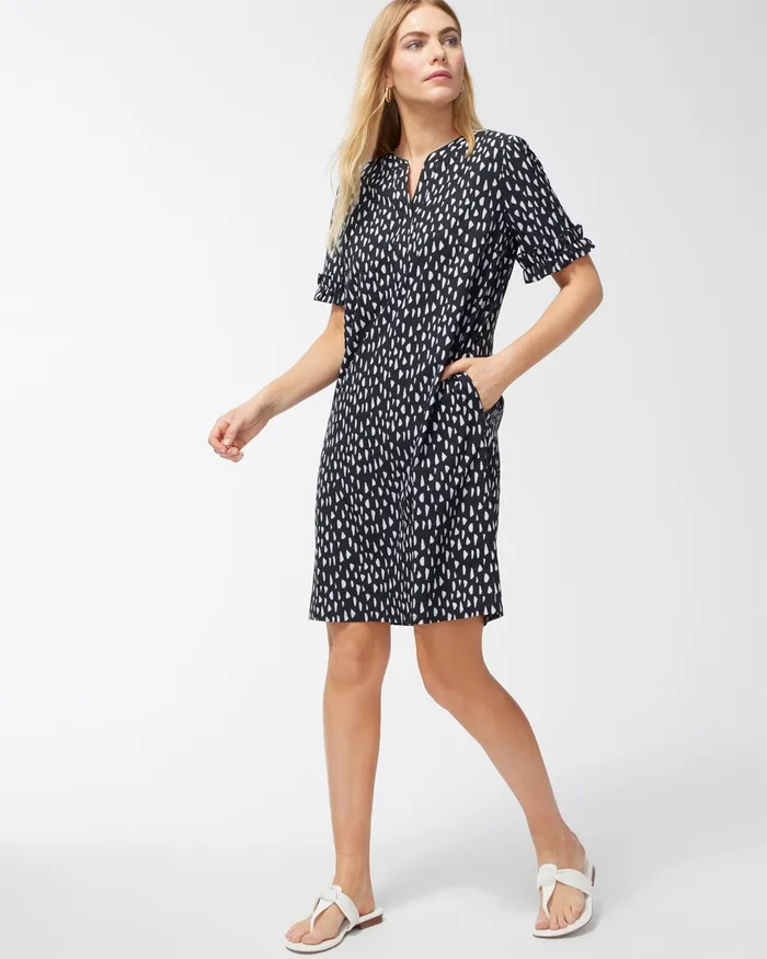 Chico039s Zenergy UPF Neema Pebble Ruffle Sleeve Dress Black Women Dresses and Skirts