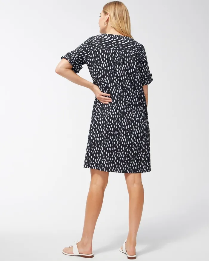 Chico039s Zenergy UPF Neema Pebble Ruffle Sleeve Dress Black Women Dresses and Skirts