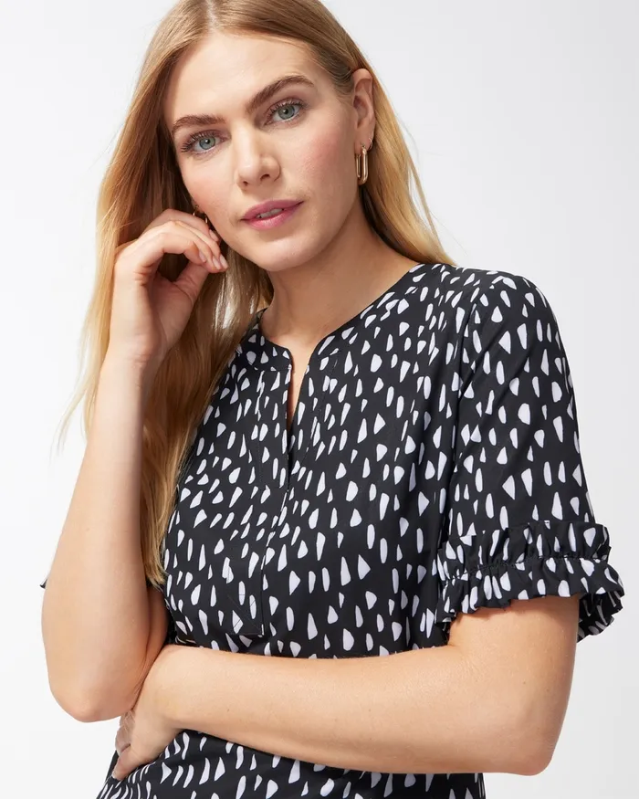 Chico039s Zenergy UPF Neema Pebble Ruffle Sleeve Dress Black Women Dresses and Skirts
