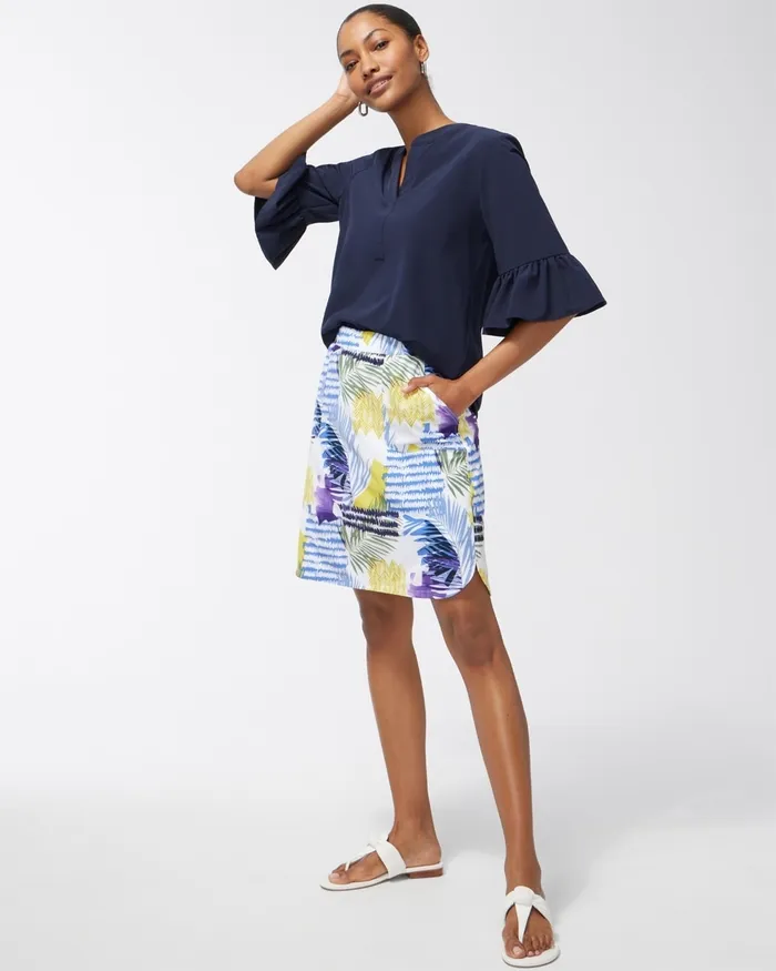 Chico039s Zenergy UPF Neema Ruffle Sleeve Top Classic Navy Women Tops