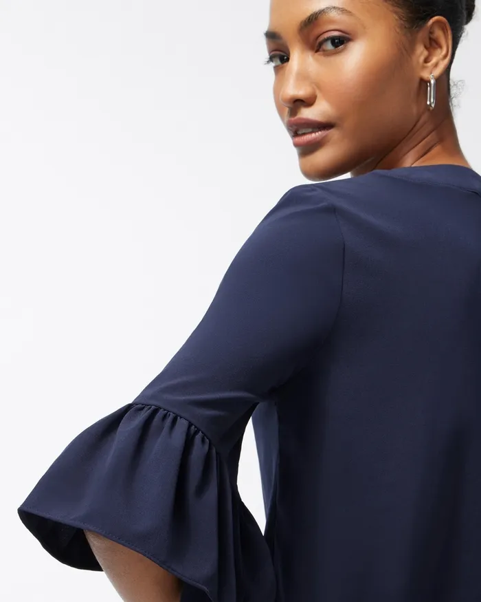 Chico039s Zenergy UPF Neema Ruffle Sleeve Top Classic Navy Women Tops