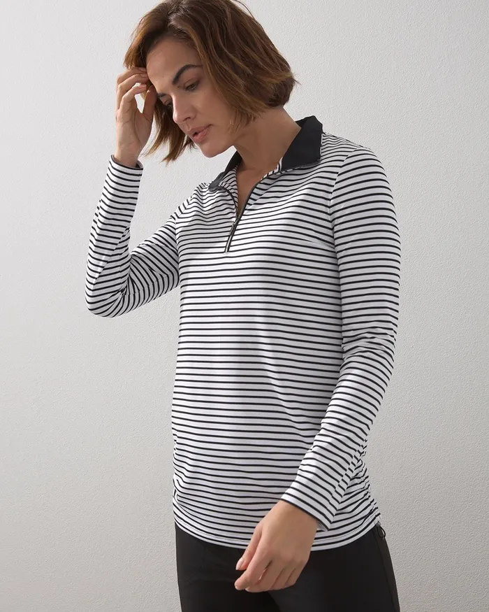 Chico039s Zenergy UPF Stripe Bungee Pullover Black Women Activewear