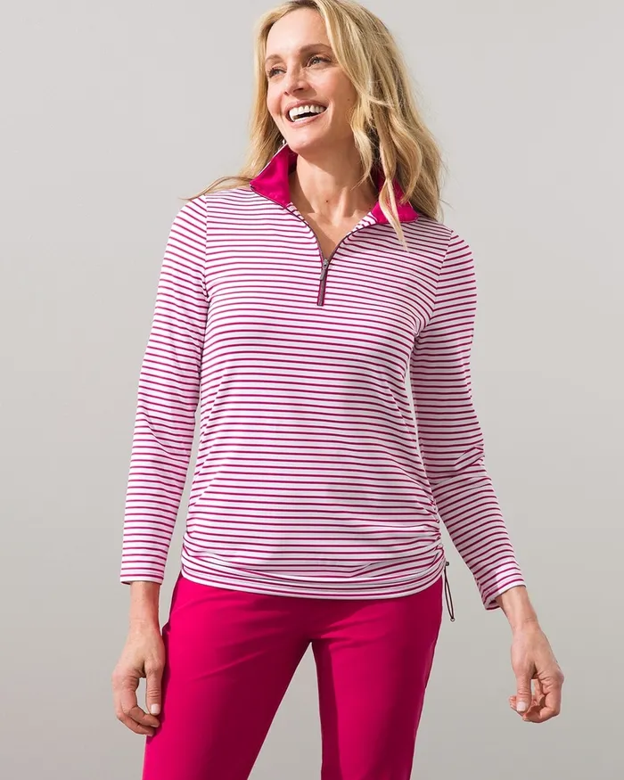 Chico039s Zenergy UPF Stripe Bungee Pullover Black Women Activewear