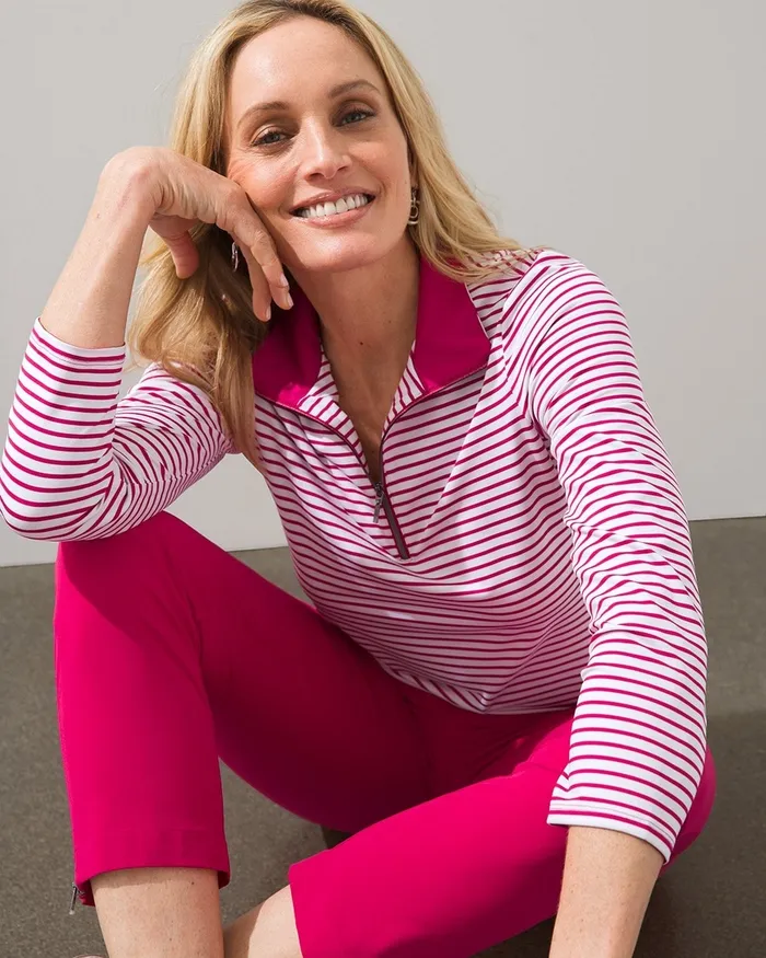 Chico039s Zenergy UPF Stripe Bungee Pullover Black Women Activewear