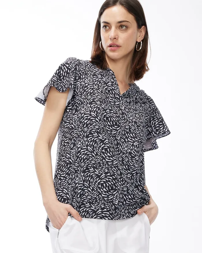 Chico039s Zenergy UPF Swirl Split Sleeve Top Black Women Activewear