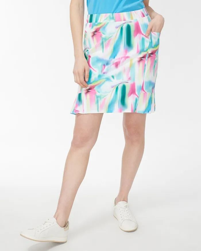 Chico039s Zenergy UPF Tie Dye Pleat Skort Poolside Blue Women Shorts