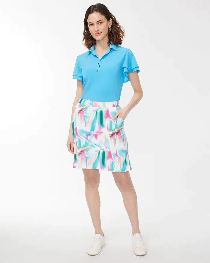 Chico039s Zenergy UPF Tie Dye Pleat Skort Poolside Blue Women Shorts