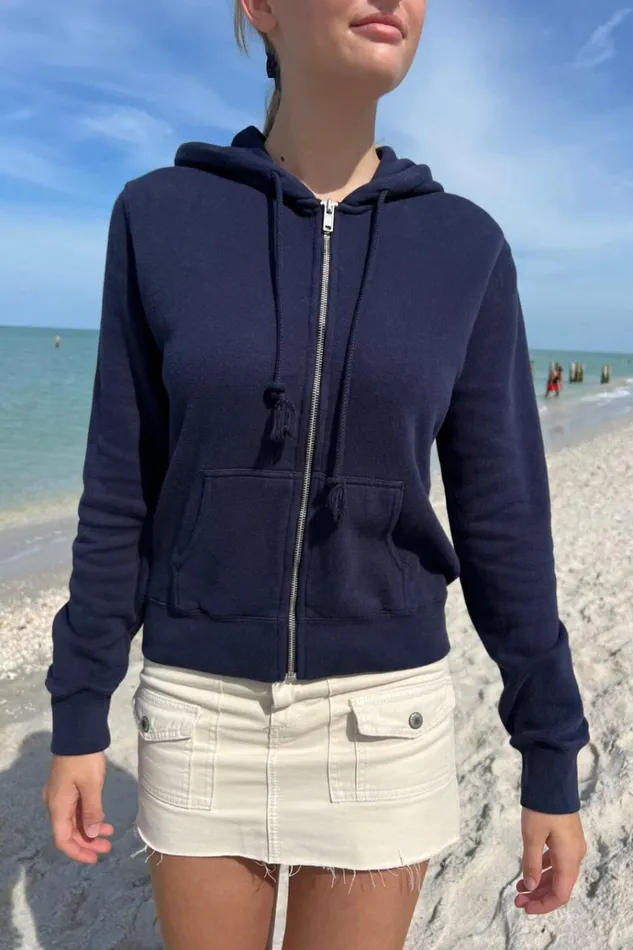 Christy Hoodie Classic Navy Women Brandy Melville Sweatpants and Sweatshirts