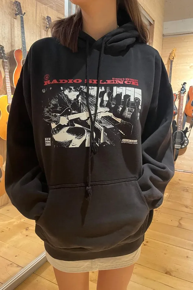 Christy Radio Silence Hoodie Black Women Brandy Melville Graphics