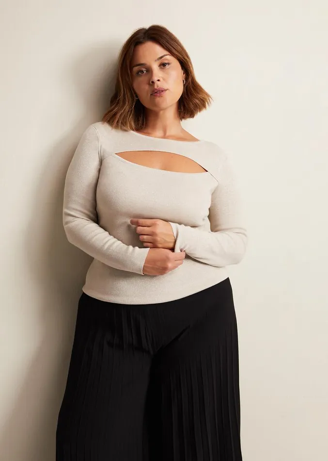 Ciara Cut Out Lurex Knitted Top Neutral Women Phase Eight Knitwear