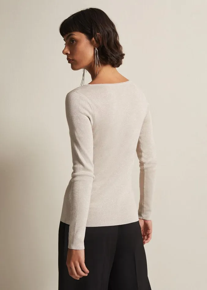 Ciara Cut Out Lurex Knitted Top Neutral Women Phase Eight Knitwear