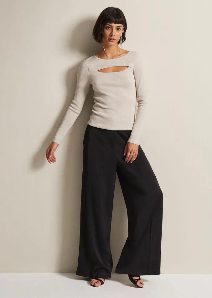 Ciara Cut Out Lurex Knitted Top Neutral Women Phase Eight Knitwear