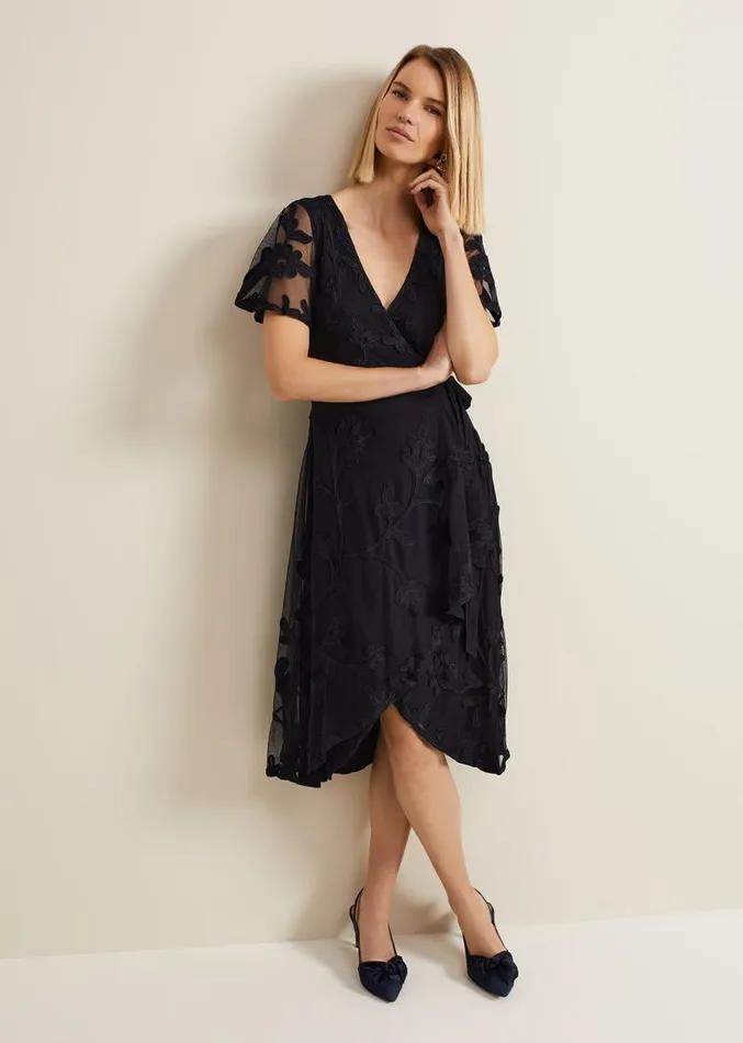 Clara Tapework Wrap Dress Navy Women Phase Eight Dresses