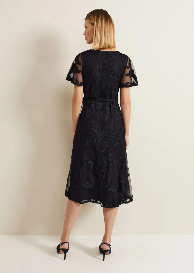 Clara Tapework Wrap Dress Navy Women Phase Eight Dresses