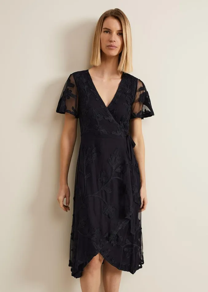 Clara Tapework Wrap Dress Navy Women Phase Eight Dresses