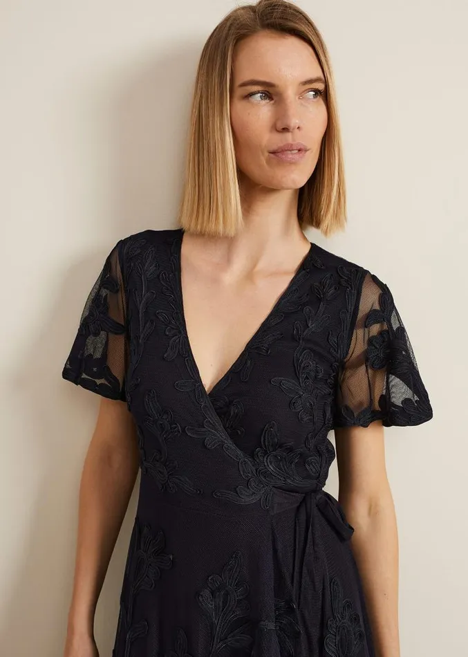 Clara Tapework Wrap Dress Navy Women Phase Eight Dresses