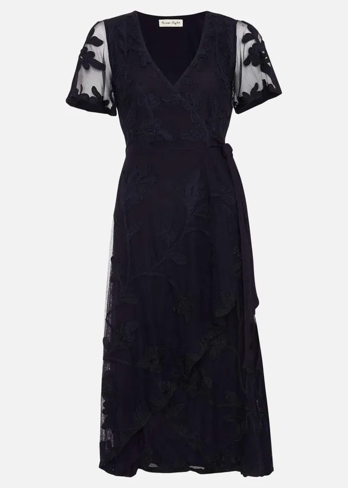 Clara Tapework Wrap Dress Navy Women Phase Eight Dresses