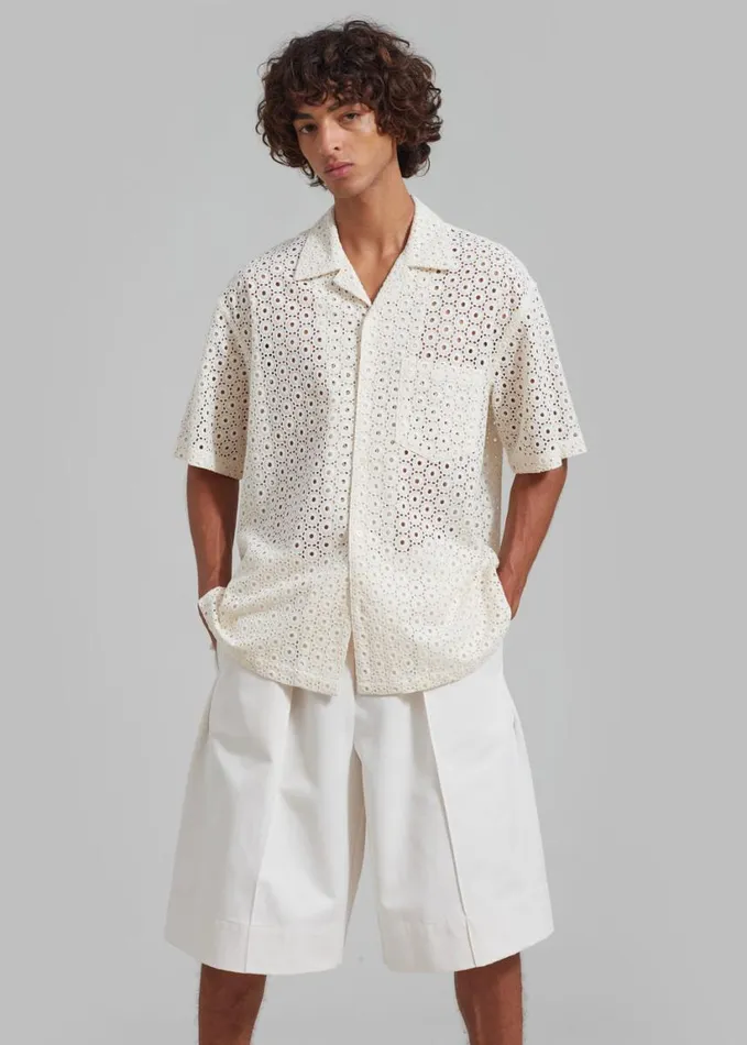 Clothing Men The Frankie Shop Landon Short Sleeve Shirt 8211 Beige