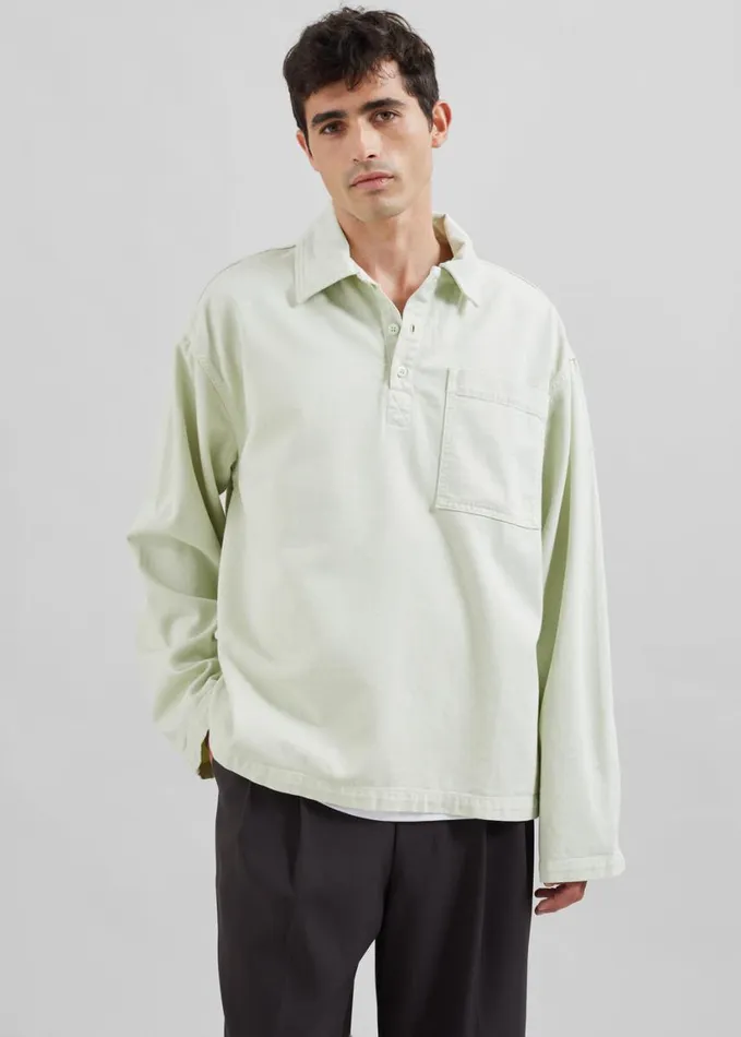 Clothing Men The Frankie Shop Ray Popover Denim Shirt 8211 Pale Green
