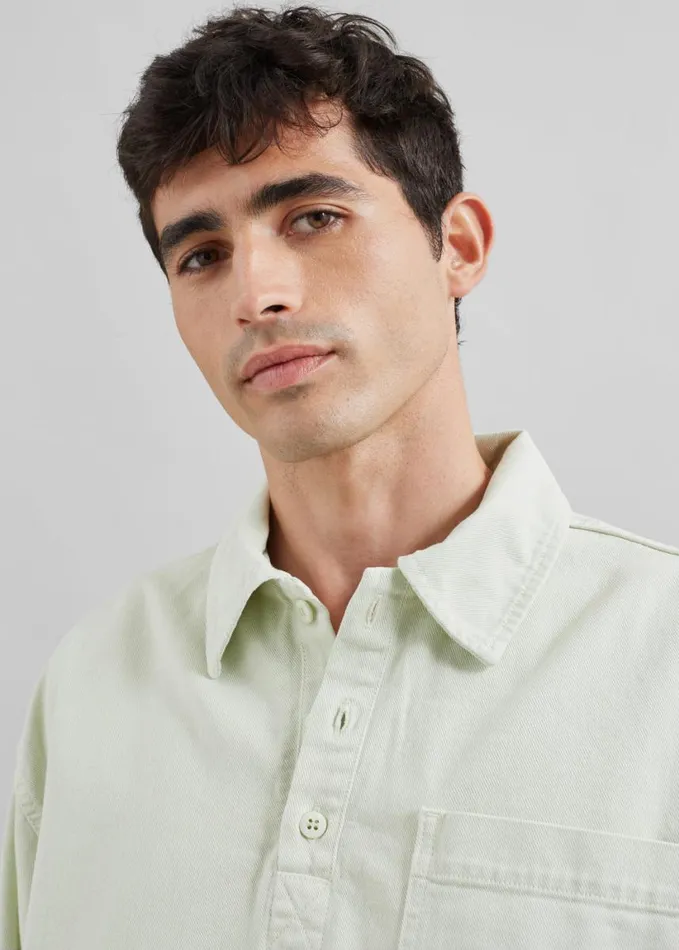 Clothing Men The Frankie Shop Ray Popover Denim Shirt 8211 Pale Green