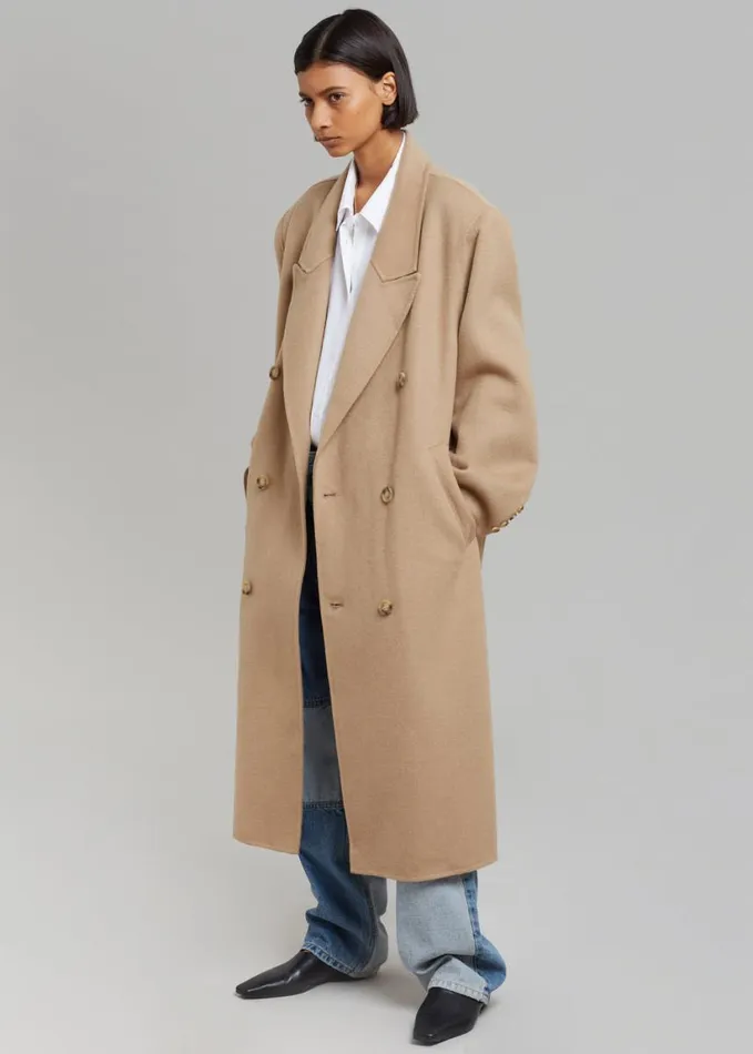 Clothing Women The Frankie Shop Alexis Padded Shoulder Coat 8211 Camel