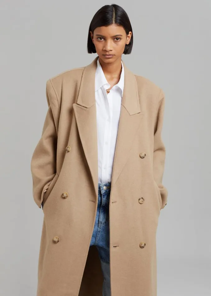 Clothing Women The Frankie Shop Alexis Padded Shoulder Coat 8211 Camel
