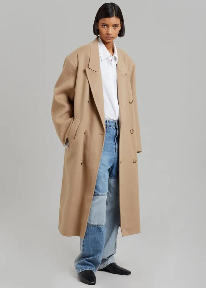 Clothing Women The Frankie Shop Alexis Padded Shoulder Coat 8211 Camel