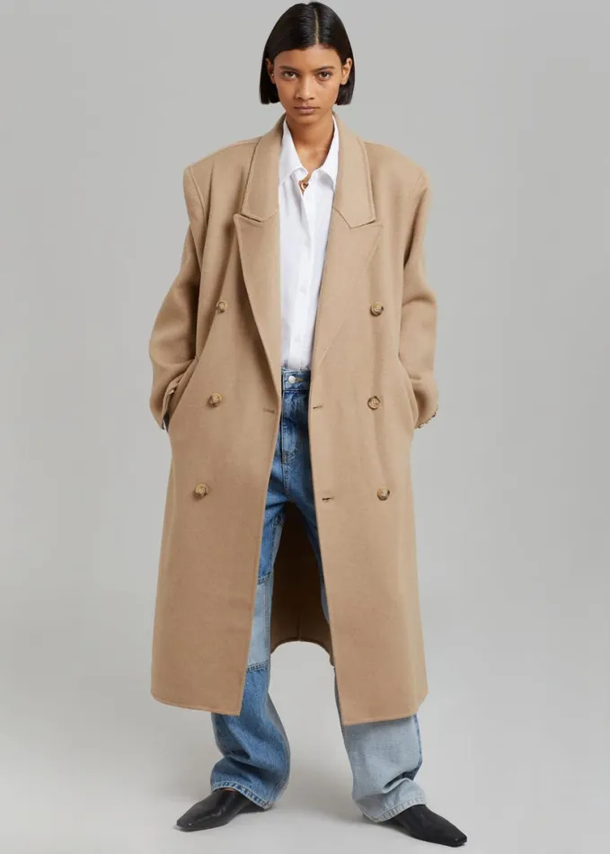 Clothing Women The Frankie Shop Alexis Padded Shoulder Coat 8211 Camel